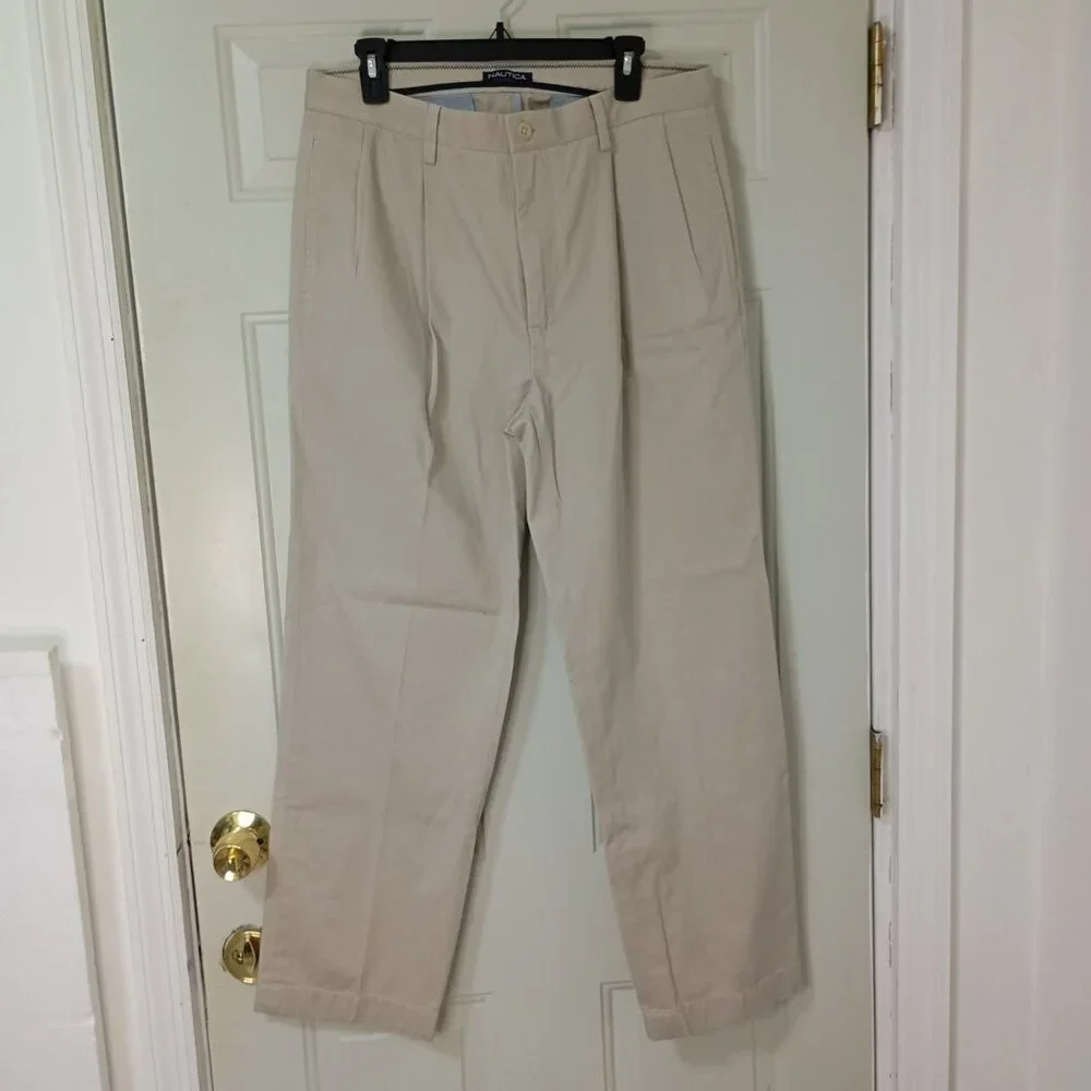 Nautica Pants Pleated Khaki Mens 33Wx30L 100% Cotton Business or Casual